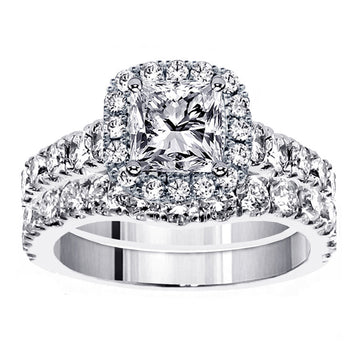3.28 CT Prong Set Princess Cut Diamond Encrusted Engagement Bridal Set